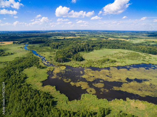 Aerial view of beautiful landscape of Seven Island Lake Nature Reserve, Oswin Lake, Mazury region, Poland photo