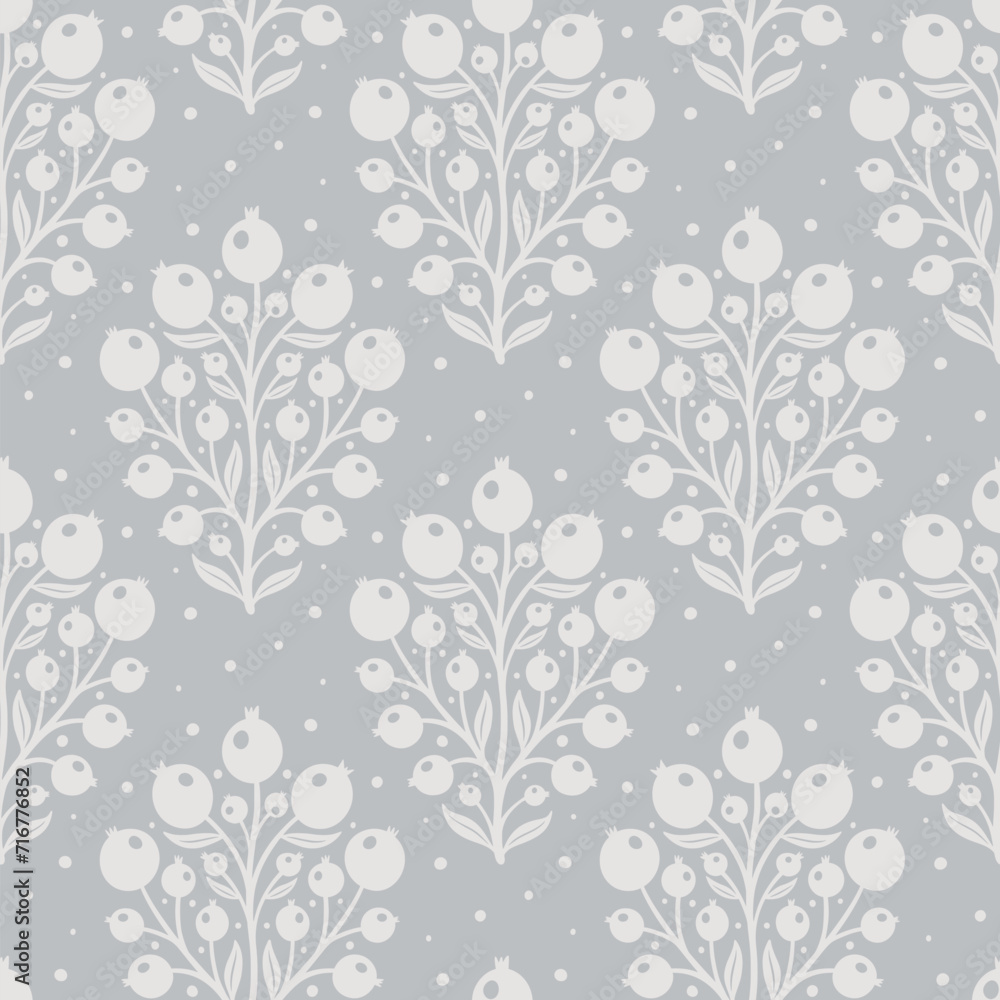 Hand drawn decorative doodle berries seamless pattern, silhouette scandinavian simple flower texture Hand drawn decorative doodle berries seamless pattern, silhouette scandinavian simple flower texture