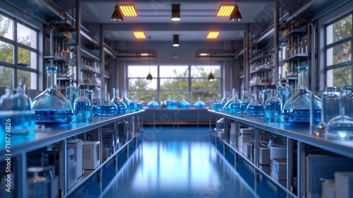 Science laboratory interior, lab equipment for Chemistry tests.  photo