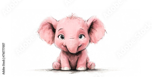 illustrazione con simpatico elefantino rosa seduto photo