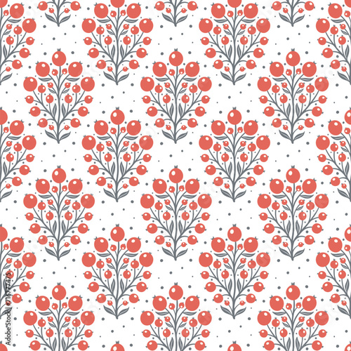 Hand drawn decorative doodle berries seamless pattern, silhouette scandinavian simple flower texture