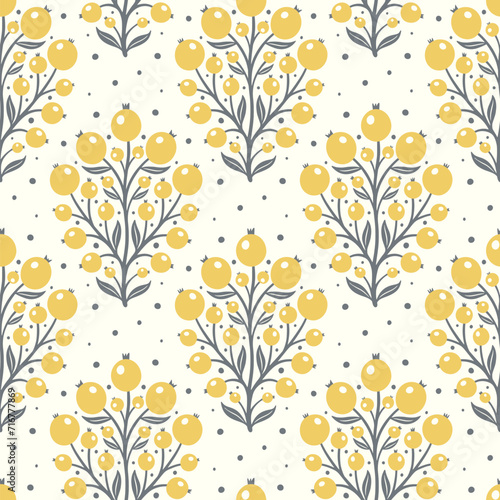 Hand drawn decorative doodle berries seamless pattern, silhouette scandinavian simple flower texture