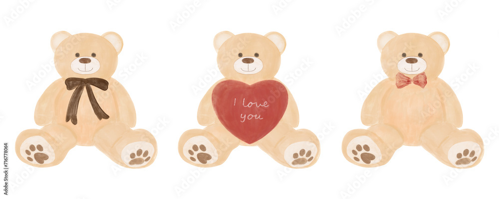 Teddy Bear Charm watercolor vector illustration for valentine, lover or birthday