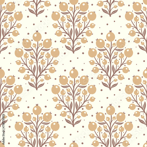 Hand drawn decorative doodle berries seamless pattern, silhouette scandinavian simple flower texture