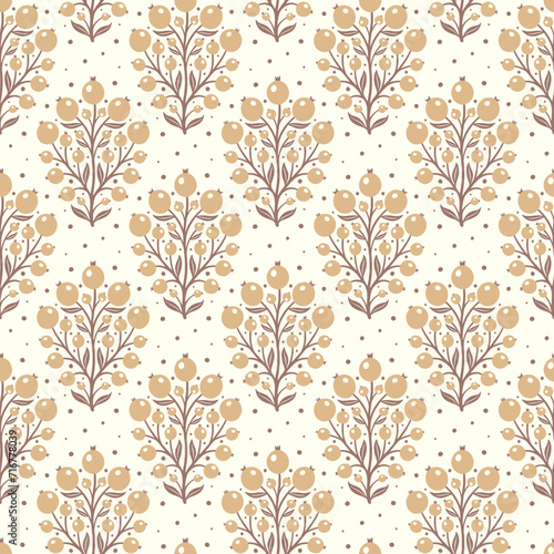 Hand drawn decorative doodle berries seamless pattern, silhouette scandinavian simple flower texture