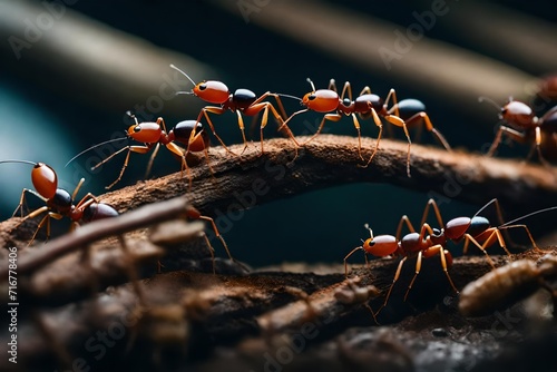 red ant on a tree, Ants Showing hard work