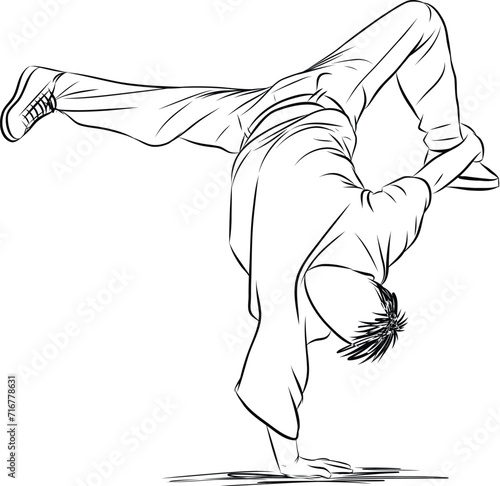 Man dancer do hip hop breakdance hand stand vector illustration photo