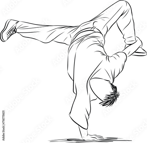 Man dancer do hip hop breakdance hand stand vector illustration