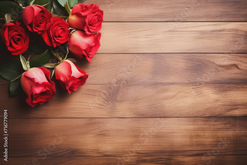 Red Roses on a Brown Wooden Table