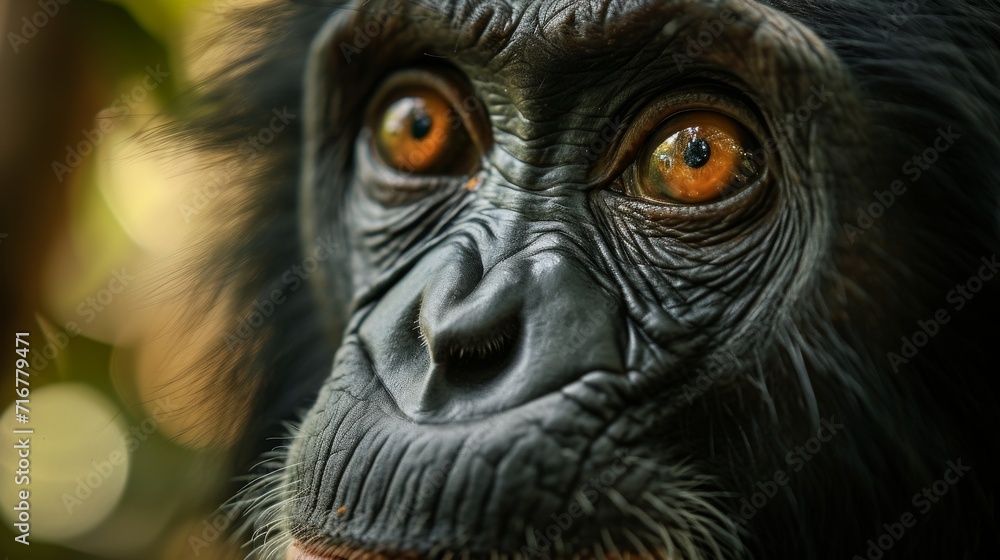 Close-Up of a Monkey With Striking Orange Eyes in Clear Detail Close-Up of a Monkey With Striking Orange Eyes in Clear Detail