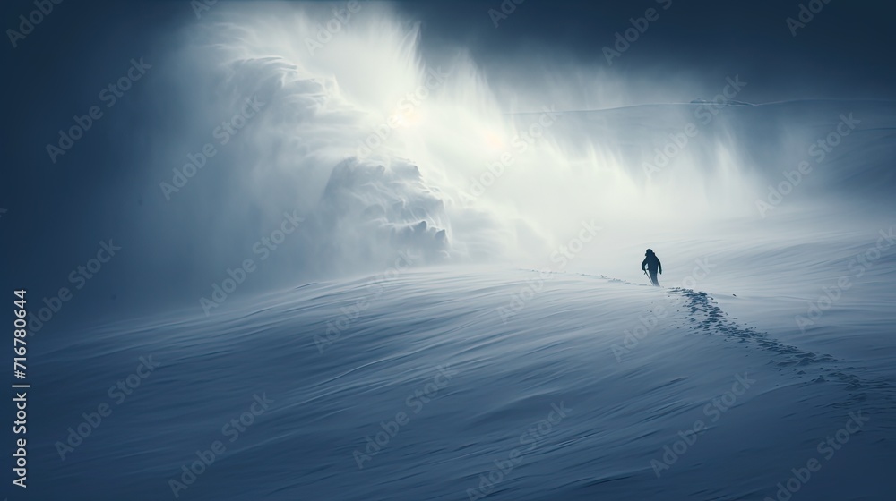 A climber walking on snowy terrain. Professional hiking. Traveler in the icy desert. Tourism or sport life style concept. Illustration for cover, card, postcard, interior design, decor or print. A climber walking on snowy terrain. Professional hiking. Traveler in the icy desert. Tourism or sport life style concept. Illustration for cover, card, postcard, interior design, decor or print.
