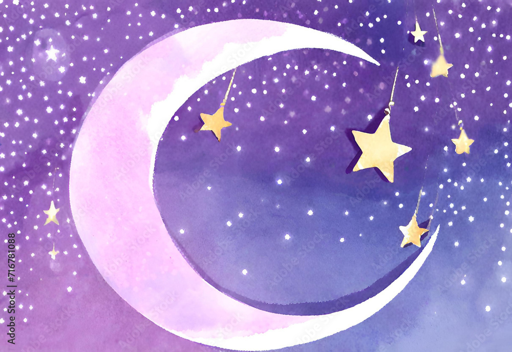  Ramadan crescent with twinkling stars 