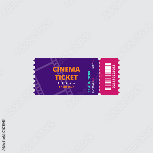 Cinema ticket vector, admit one, with barcode