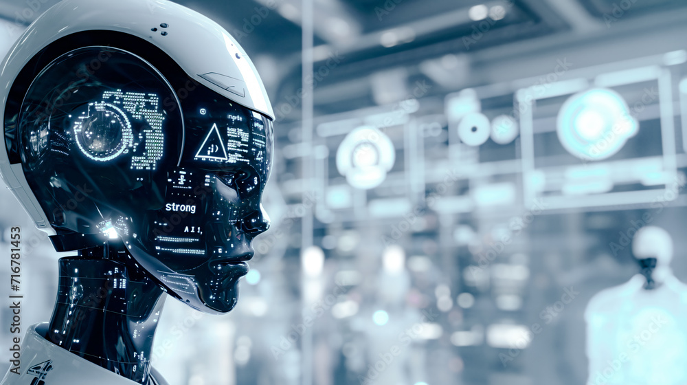 Fototapeta premium Artificial General Intelligence (AGI), also known as Strong AI refers to a type of Artificial Intelligence that has the Ability to Understand Learn and Apply its Intelligence Symbol Image Background