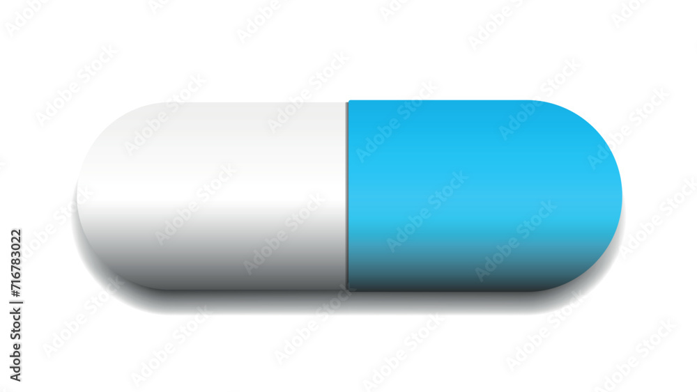 An image of a blue-and-white capsule tablet on a white background. An image of a blue-and-white capsule tablet on a white background.