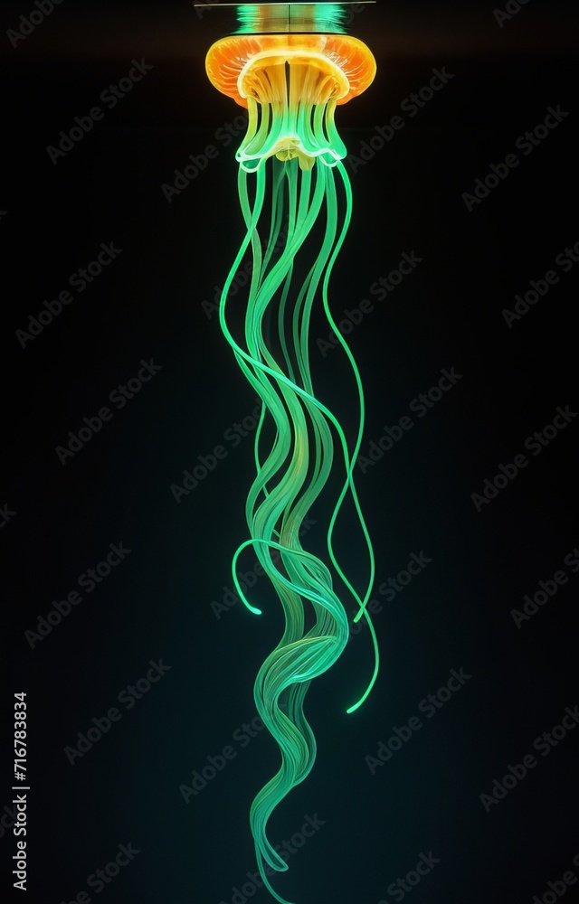 Artistic Beautiful Neon Jellyfish in Deep Dark Ocean Background Artistic Beautiful Neon Jellyfish in Deep Dark Ocean Background