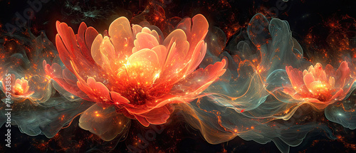 Abstract Neon Garden: Glowing Digital Flower Space.Generative ai