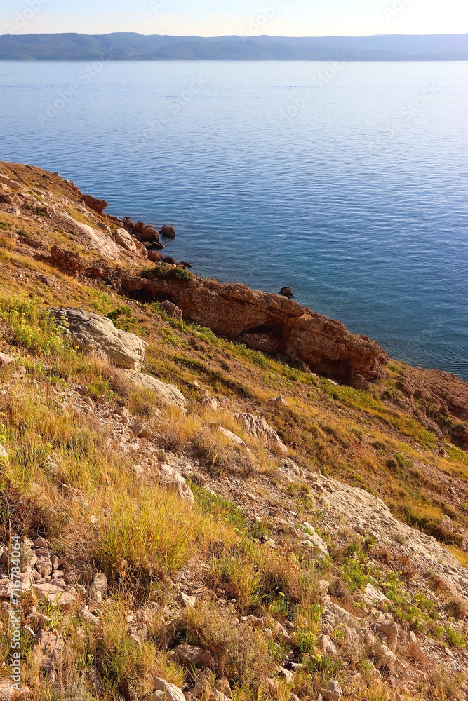 Beautiful view of Biokovo mountain and Adriatic Sea in Brela, Croatia.