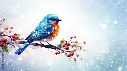 Colorful Bird Adorned with Snowflakes in Winter