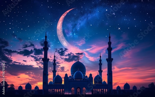 Moon Illuminates Ancient Mosque Under Starry Night photo
