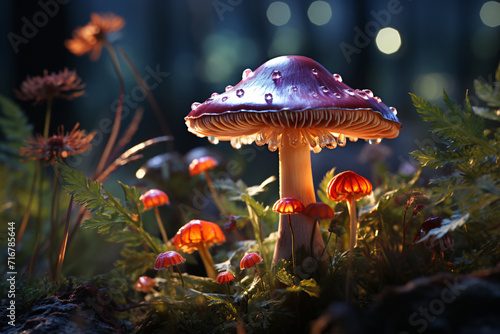 Cremini mushrooms in the wild forest