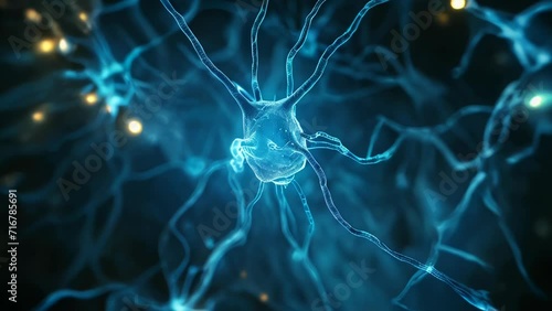 Blue glowing image representing electrical activity at the synapse of neuron cells
 photo
