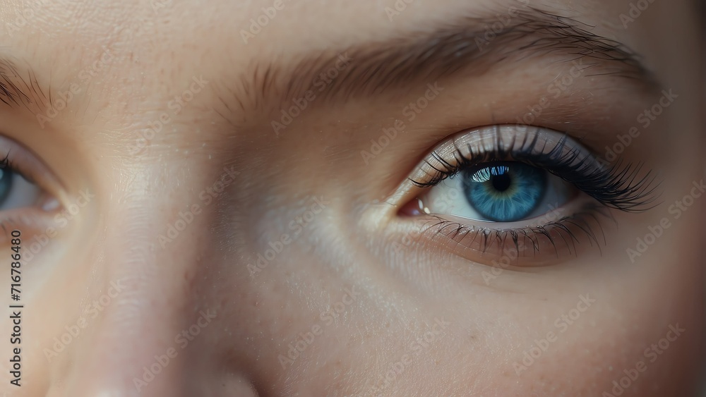 Close up portrait of beautiful female blue eyes with long eyelashes, make up cosmetics beauty ad concept from Generative AI Close up portrait of beautiful female blue eyes with long eyelashes, make up cosmetics beauty ad concept from Generative AI