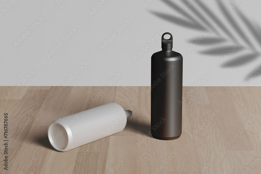 Mockup of two sports tumblers in standing and lying positions Mockup of two sports tumblers in standing and lying positions