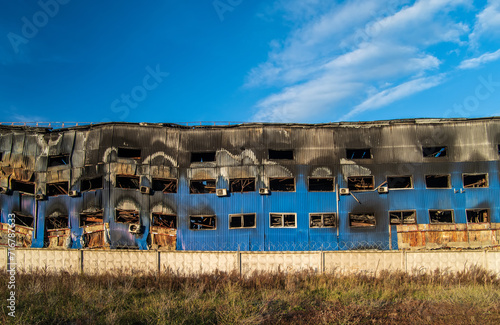 Bucha, Kyiv region, Ukraine: a logistics terminal that was destroyed during an attack by the russian army.