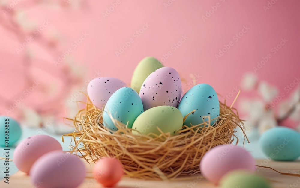 Colorful Eggs Amidst Blossoming Spring Flowers
