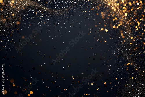 Beautiful golden glitter sparkles on the black background.