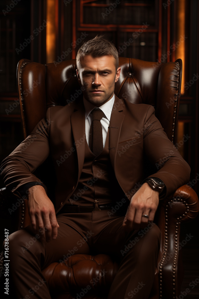 Male business portrait, eye catching and elegant, sitting in an armchair. AI Generative Male business portrait, eye catching and elegant, sitting in an armchair. AI Generative