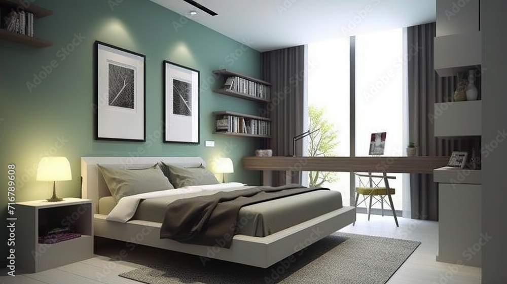 Bright Minimalist Interior in Bedroom, A Contemporary and Serene Living Space Bright Minimalist Interior in Bedroom, A Contemporary and Serene Living Space