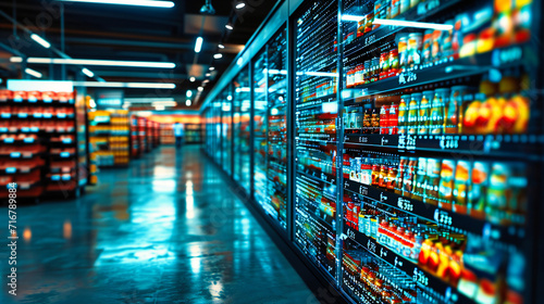 Supermarket Aisles: Blurred View of Shelves and Products in a Retail Store