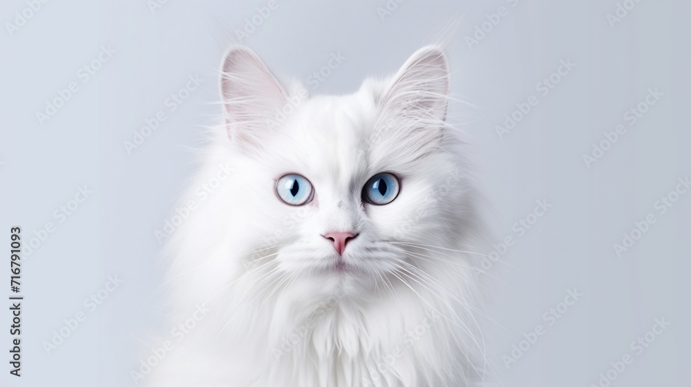 portrait cute white cat face in white background 
