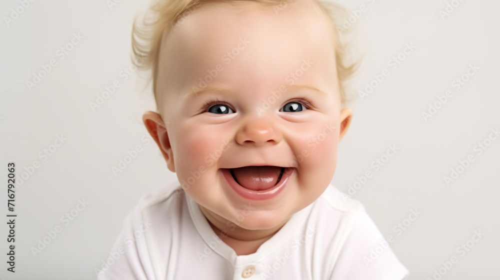 happy baby portrait of  smiling 6 month baby, Generative Ai