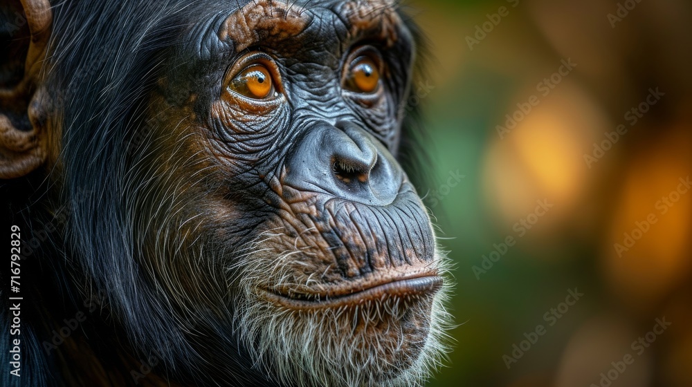 Close-Up Portrait of a Thoughtful Chimpanzee With Vivid Detailing in Natural Habitat