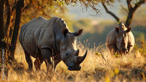 Rhinoceroses in the wild  portrait  wild animals of Africa. Nature. Rare animals of the earth.