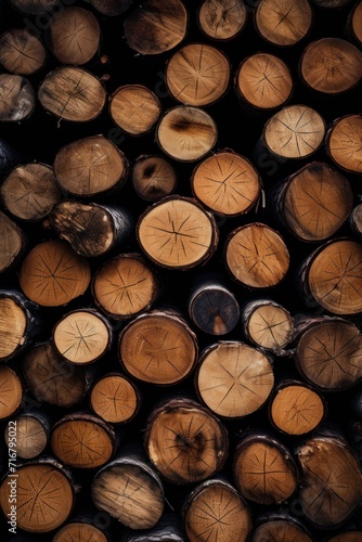 Stacked wood logs detail highlighting grain patterns