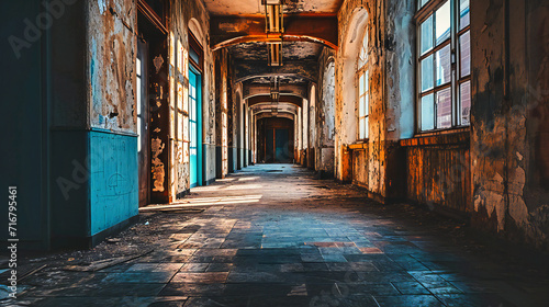 Abandoned Industrial Building: Creepy and Dark Interior with Old Architecture