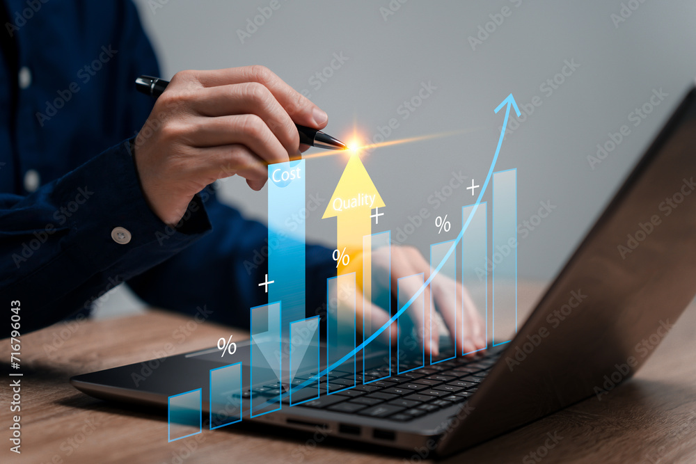 Cost and quality control concept, Businesswomen show quality control