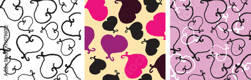 Valentine's day pattern, greeting card. Color hand drown hearts set. Cute vector illustration. 