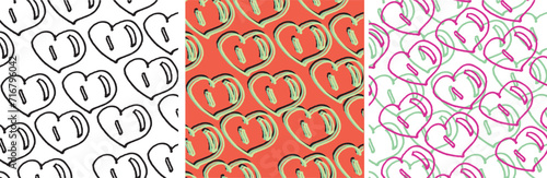 Valentine's day pattern, greeting card. Color hand drown hearts set. Cute vector illustration. 