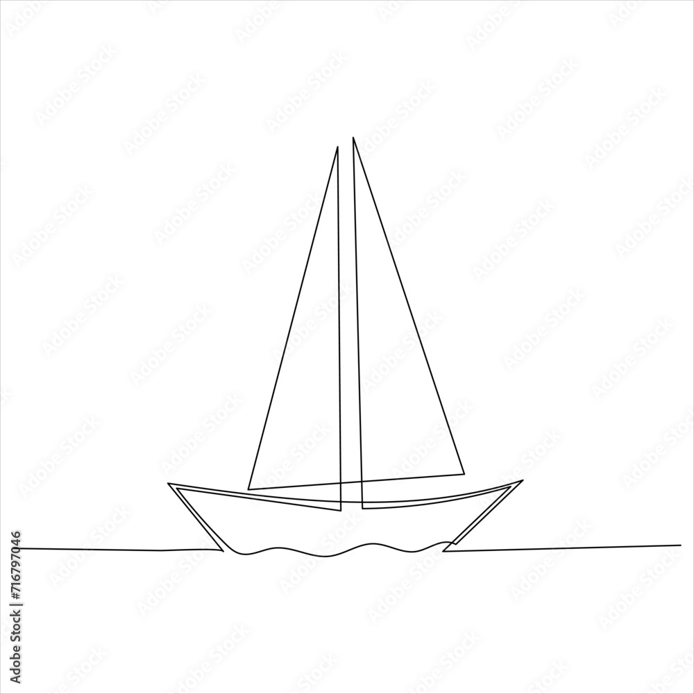 Continuous one line boat drawing out line vector illustration design