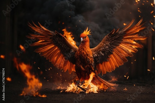 bird Phoenix on fire burning background. Firey bird   © azait24