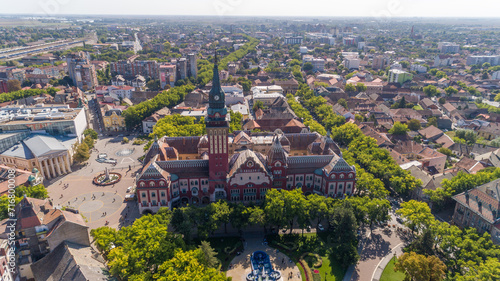 The aerial drone view of city Subotica, Serbia