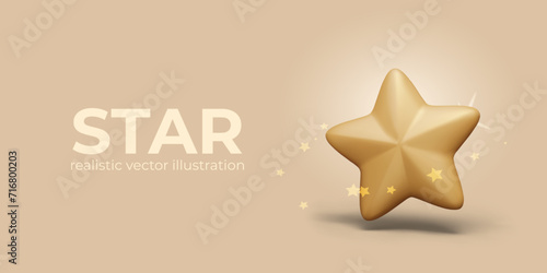Giant star sprinkled with small ones. Horizontal poster with glowing effect