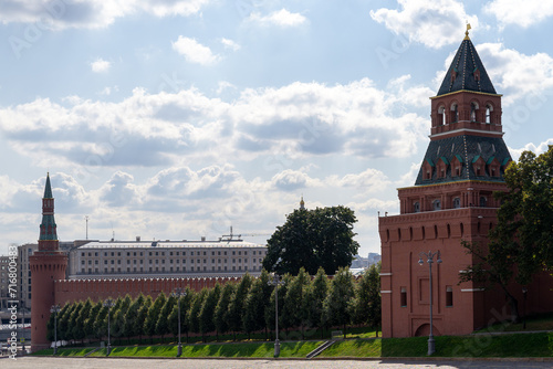 Sticker The Konstantino-Eleninskaya and Beklemishevskaya towers were photographed against the background of a blue cloudy sky