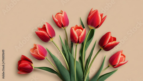 A collection of vibrant red tulips against a soft backdrop with tulips at varying stages of bloom, perfect for romantic occasions or elegant designs, spring themes, invitations or decor.