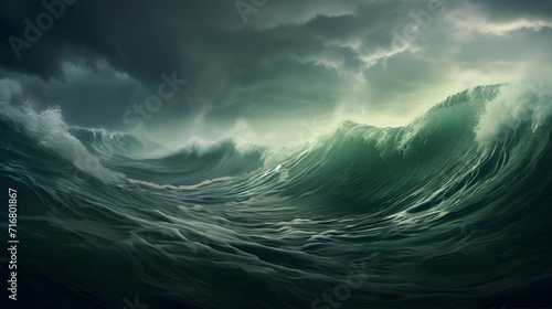 Huge ocean wave, sea water background in rough conditions